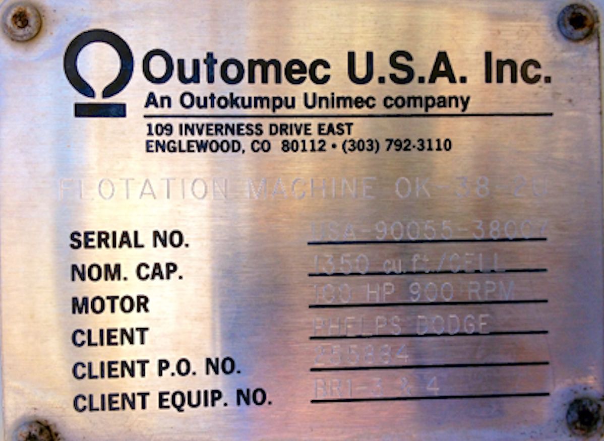 8 Units - Outokumpu Type Ok38 Flotation Cell Mechanisms, Each With 100 H Motor)